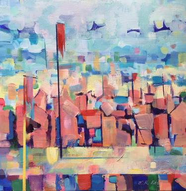 Original Expressionism Geometric Paintings by Elena Putley