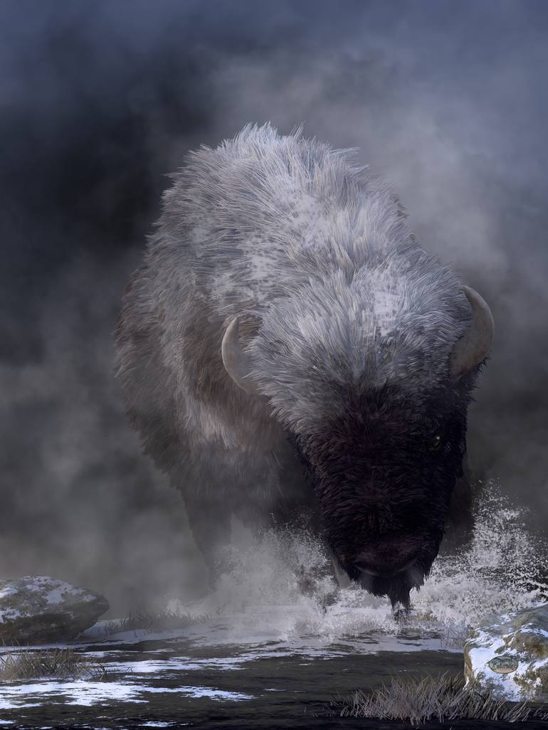 pessimistisk håndflade Tyranny Buffalo Charging Through Snow New Media by Daniel Eskridge | Saatchi Art