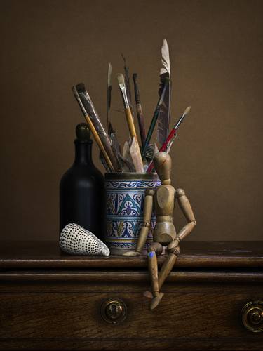 Saatchi Art Artist Piet Gispen; Photography, “Still Life with Mannekino, Pot with Brushes, Shell and Bottles - Limited Edition 1 of 5” #art