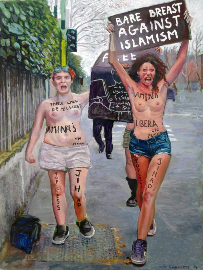 topless jihad Painting by Wim Carrette | Saatchi Art