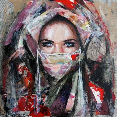 Original Abstract Expressionism Portrait Collage by Nina Fabunmi