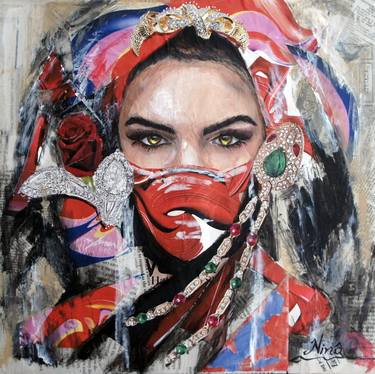 Original Abstract Expressionism Portrait Collage by Nina Fabunmi