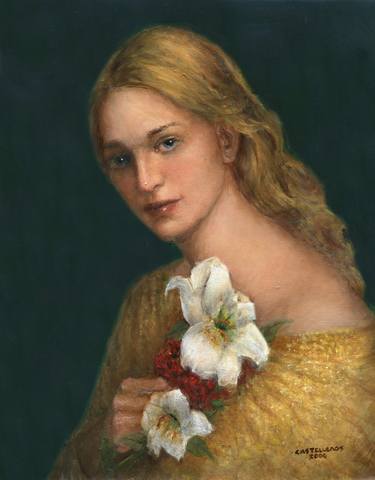 Girl Holding White Flowers thumb