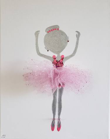3D Ballet Dancer Ballerina Art Decor Wall on Stretched Canvas. HAND MADE HAND PAINTED Girls Room Decor thumb
