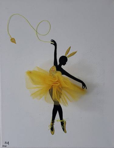 3D Ballet Dancer Ballerina Art Decor Wall on Stretched Canvas. HAND MADE HAND PAINTED Girls Room Decor thumb