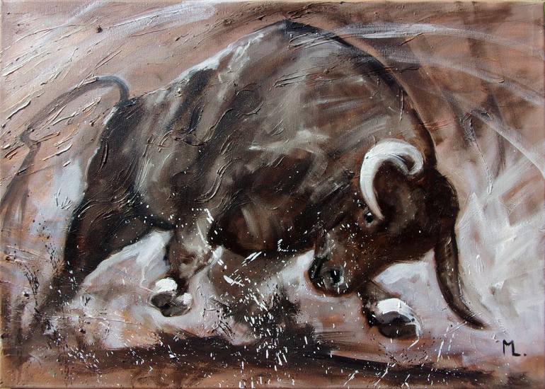 WARRIOR BULL original oil painting on canvas gift PALETTE