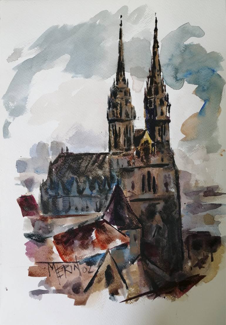 Print from Original Watercolor Painting Cathedral 1 Modern Watercolor Cathedral Painting Abstract Church
