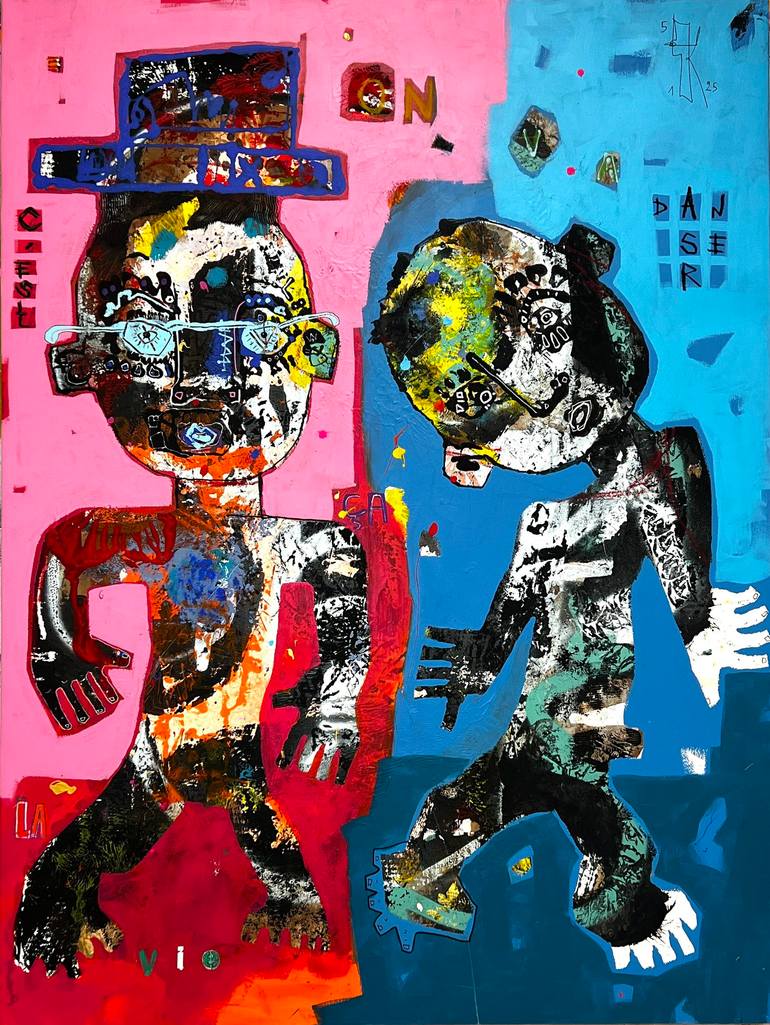 Original Men Painting by Christian Dugardeyn | Expressionism Art on Canvas | On va danser, c'est la vie!