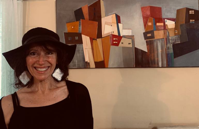 Original Cubism Architecture Painting by Alicia Savio