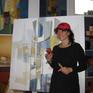 Contemporary latin-american artist Alicia Savio in her art studio developing her Architectural Art exhibit.