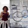 Contemporary latin-american artist Alicia Savio at her art studio working on her &quot;Welcome to the Velodrome&quot; series.