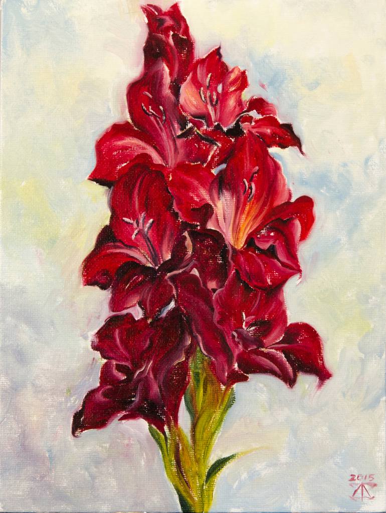 Red Gladiolus Painting By Daria Galinski Saatchi Art