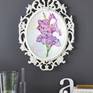I like to use an oval canvas for flower painting. The rounded shape without corners highlights the softness of the flower, besides perfectly looks on the wall.
The shimmering petals of the gladiolus create an elegant and sophisticated shape of the bud. Light and calm color of the background beautifully show off the gladiolus.
That nice flower painting could goodly decorate the bedroom or living room.