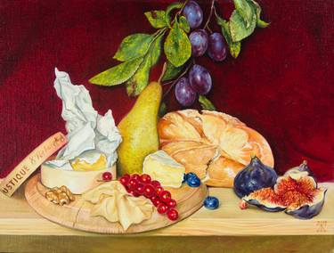 Still life with cheese and pear thumb