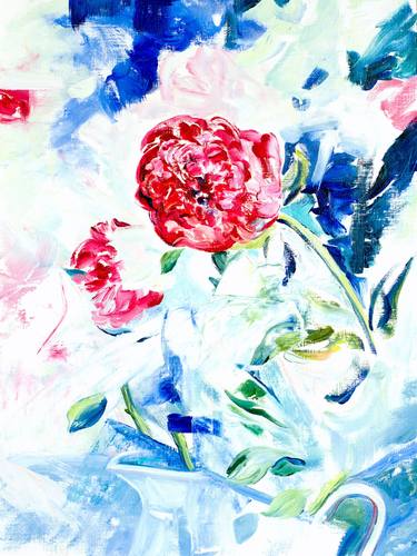 Peony on the white-blue background thumb