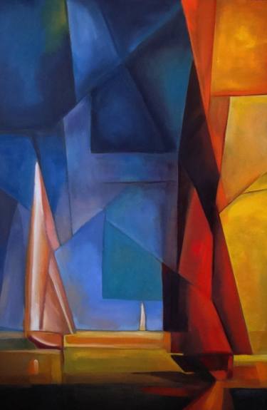 Original Cubism Sailboat Paintings by Angelika Bes