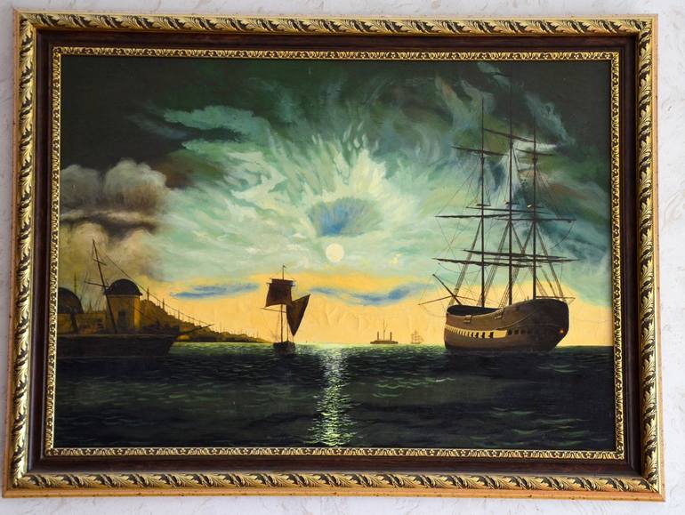 Midnight Old Ship Painting by Dick Benedickt | Saatchi Art