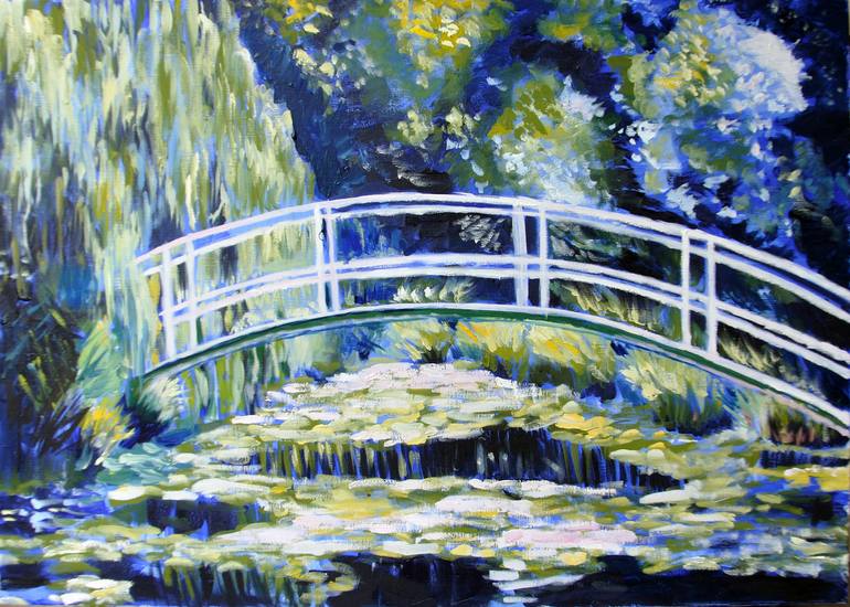 Japanese Bridge In Jiverny Waterlilies Copy From Claude Monet Impressionist Painting Original Oil Painting Perfect Gift Painting By Anna Brazhnikova Saatchi Art