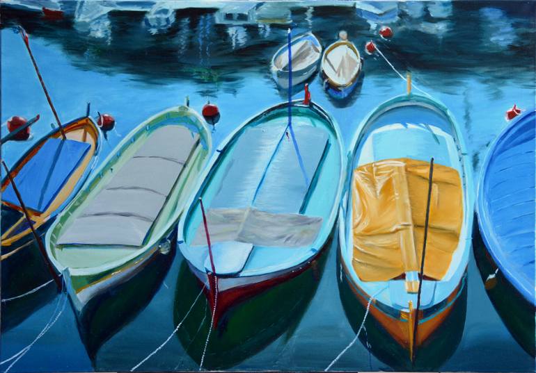 Boats in Nice, France. Original oil painting wall decor