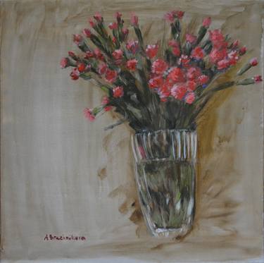 Pink Carnation Flowers | Ukrainian artist | Original Oil Painting thumb