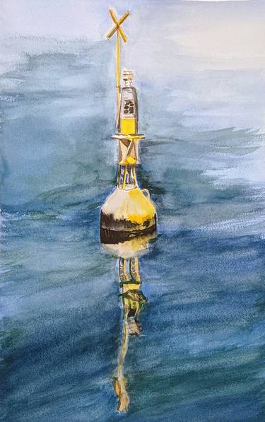 Yellow buoy | Ukrainian artist | Realistic Watercolor Painting thumb