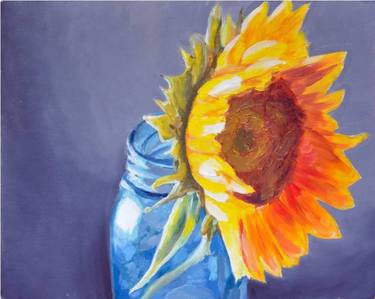 Yellow sunflower in blue jar | Ukrainian artist | Original thumb