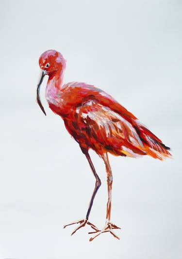 Red Ibis | Ukrainian artist | Original Watercolor Painting thumb