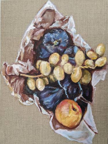 Figs, dates & a peach | Ukrainian artist | Original Oil Painting thumb