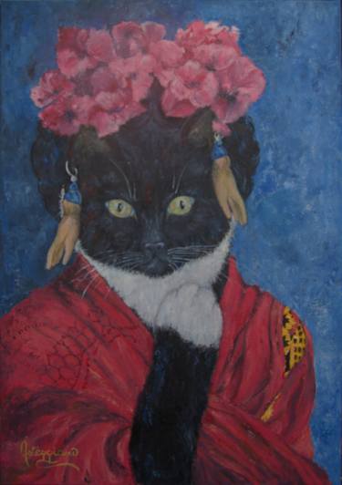Original Figurative Cats Paintings by Dominique Asteggiano