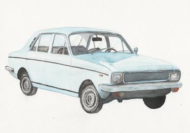 Watercolor painting of classic car (Hillman Hunter or Paykan) thumb