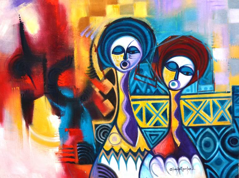 women in town Painting by OLUMIDE EGUNLAE | Saatchi Art