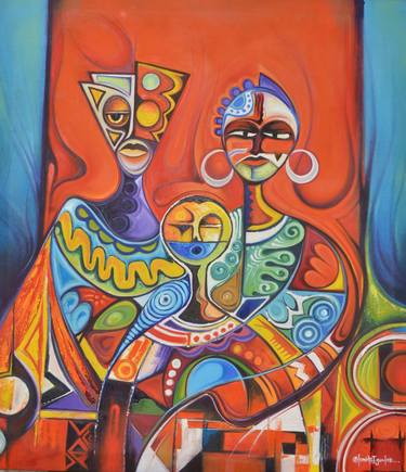 Print of Abstract Expressionism Family Paintings by OLUMIDE EGUNLAE