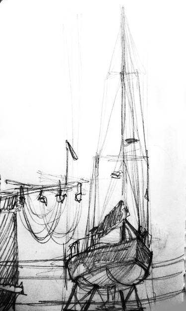 Original Figurative Boat Drawings by Claudio Javier Feldman Pincas
