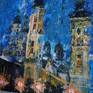 Impressionistic painting of the spanish city of Zaragoza at dawn