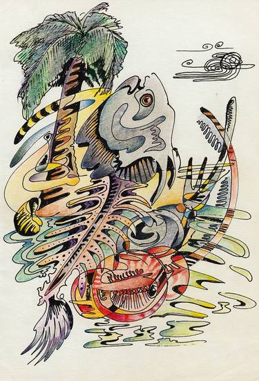 Original Abstract Fish Drawings by Peter Menne