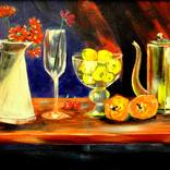 Still Life: an attractive collection of glass fruits flowers and pots by Pradeep Gautam
