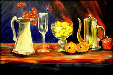 Still Life: an attractive collection of glass fruits flowers and pots thumb