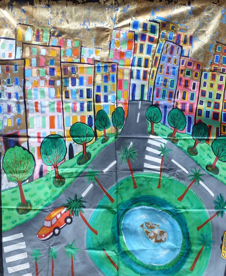Down Town Around Fish Square Painting by nilofar mehrin | Saatchi Art