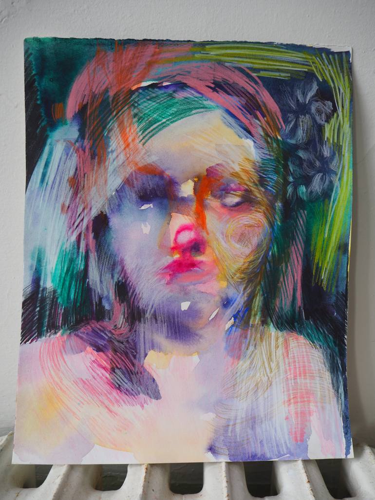 Original Expressionism People Drawing by Cynthia Gregorová