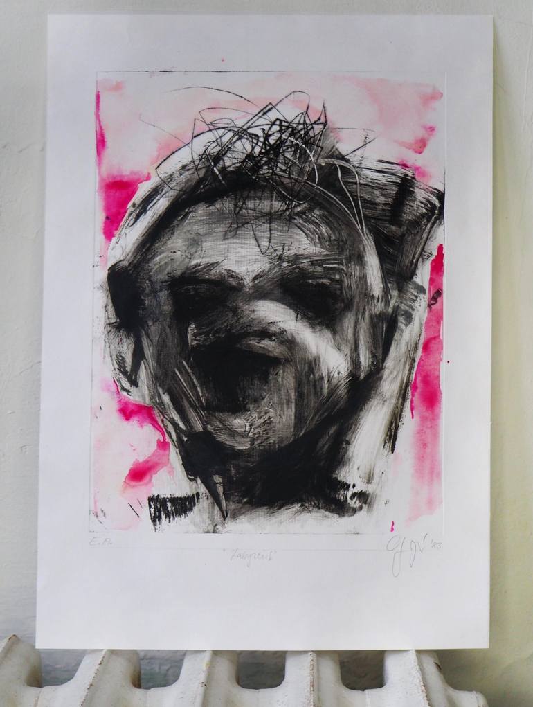 Original Expressionism Portrait Printmaking by Cynthia Gregorová