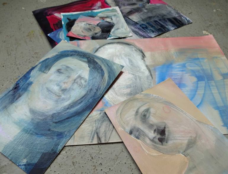 Original Expressionism People Painting by Cynthia Gregorová