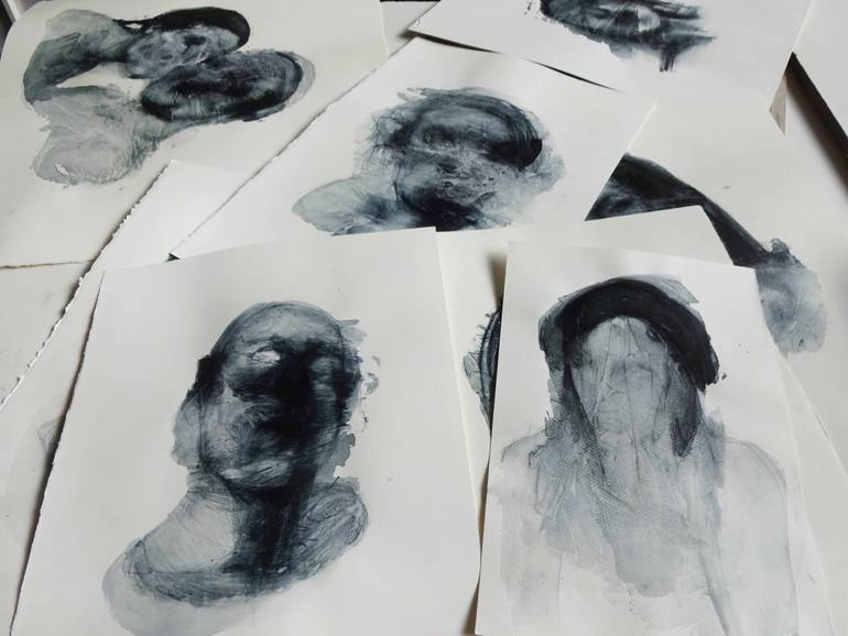 Original Abstract Expressionism People Painting by Cynthia Gregorová