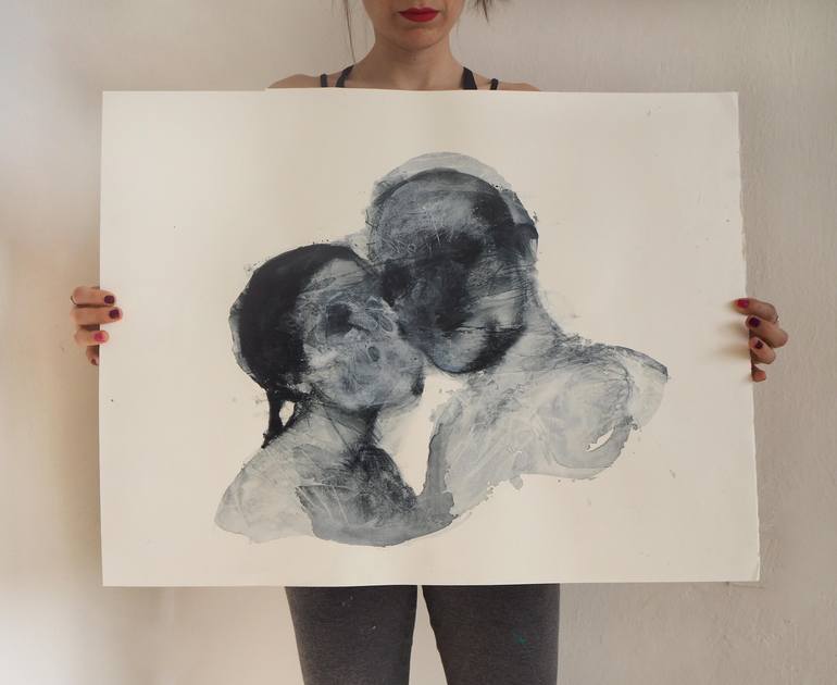 Original Abstract Expressionism People Drawing by Cynthia Gregorová