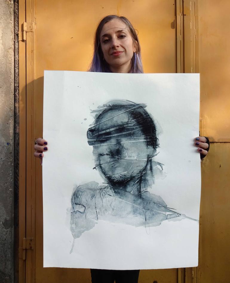Original Expressionism People Drawing by Cynthia Gregorová
