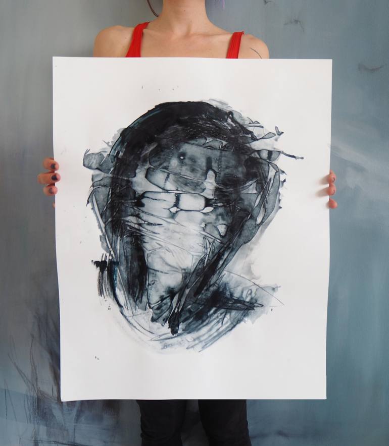 Original Abstract Expressionism Portrait Drawing by Cynthia Gregorová