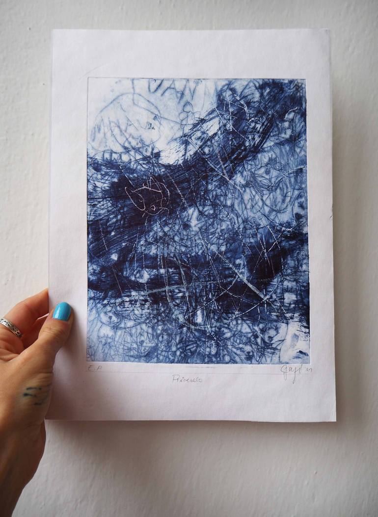 Original Abstract Expressionism Animal Printmaking by Cynthia Gregorová