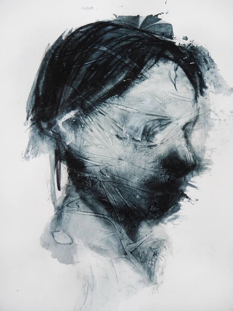 Original Expressionism People Drawing by Cynthia Gregorová