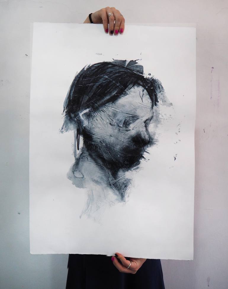 Original Expressionism People Drawing by Cynthia Gregorová