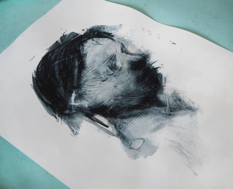 Original Expressionism People Drawing by Cynthia Gregorová