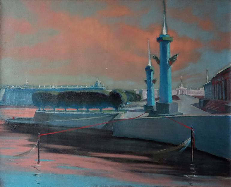 Original Art Deco Boat Painting by Fedora Akimova